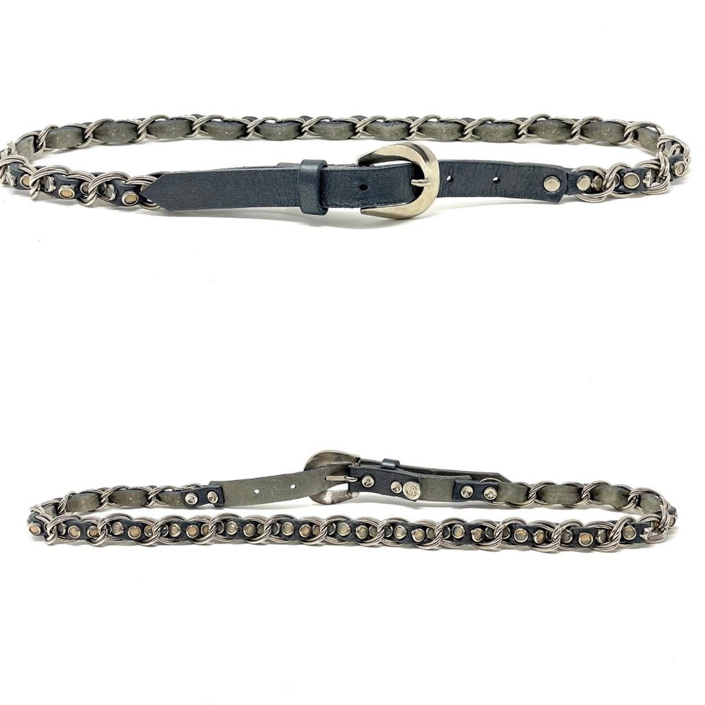 Leatherock USA LR Gray Rhinestone Leather Chain Weave Belt sz 33